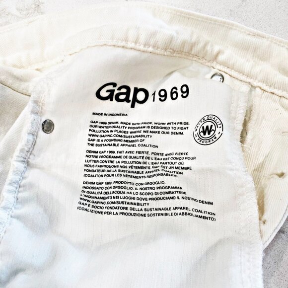 Gap 1969 Womens Jeans Relaxed Boyfriend White Cotton Ripped Button Fly 26 - Picture 5 of 14